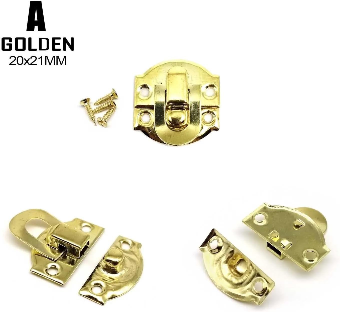 Decorative Iron Jewelry Chest Gift Wine Box Wooden Case Hasp Latch Toggle Clasp Can Hold Lock Lockable with Screws 4 Color Type 1Pcs(D Silver 35x48mm)