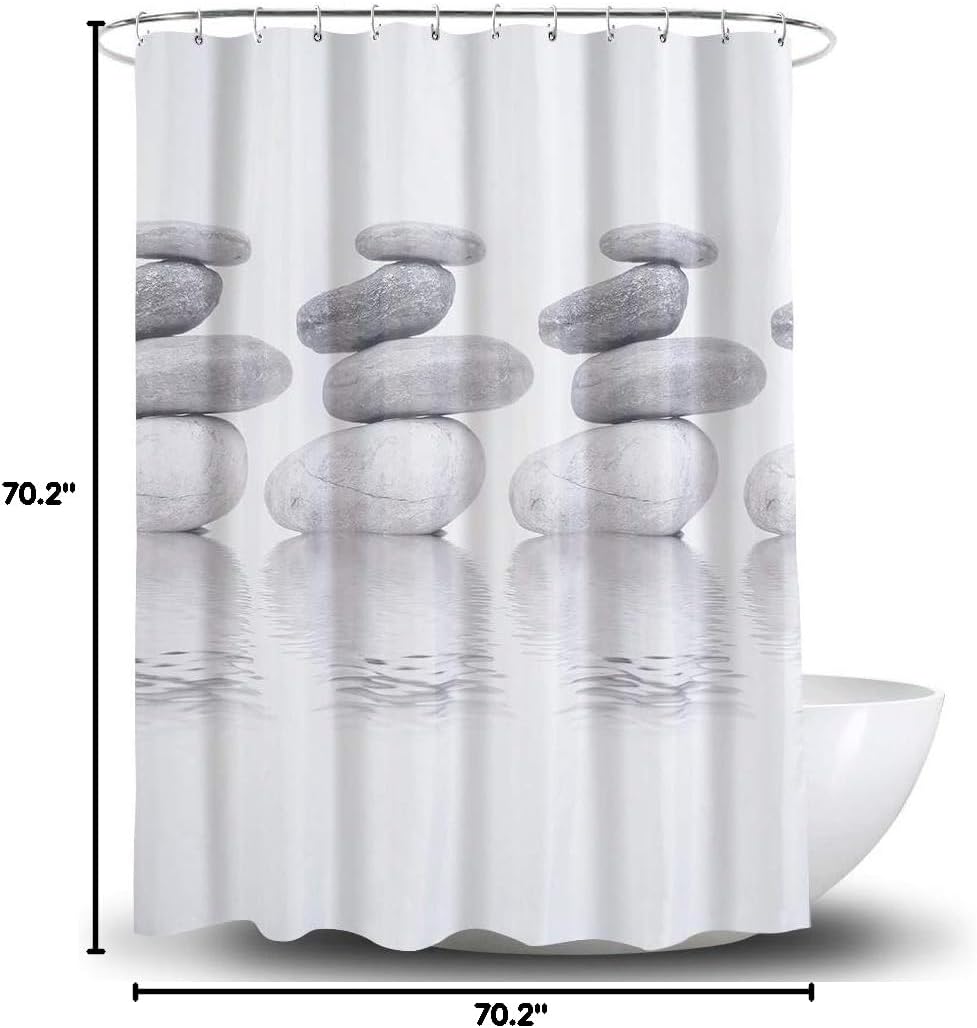 Cobblestone Shower Curtain Sets with 12 Hooks, Waterproof Polyester Fabric Bath Decorations Shower Curtain