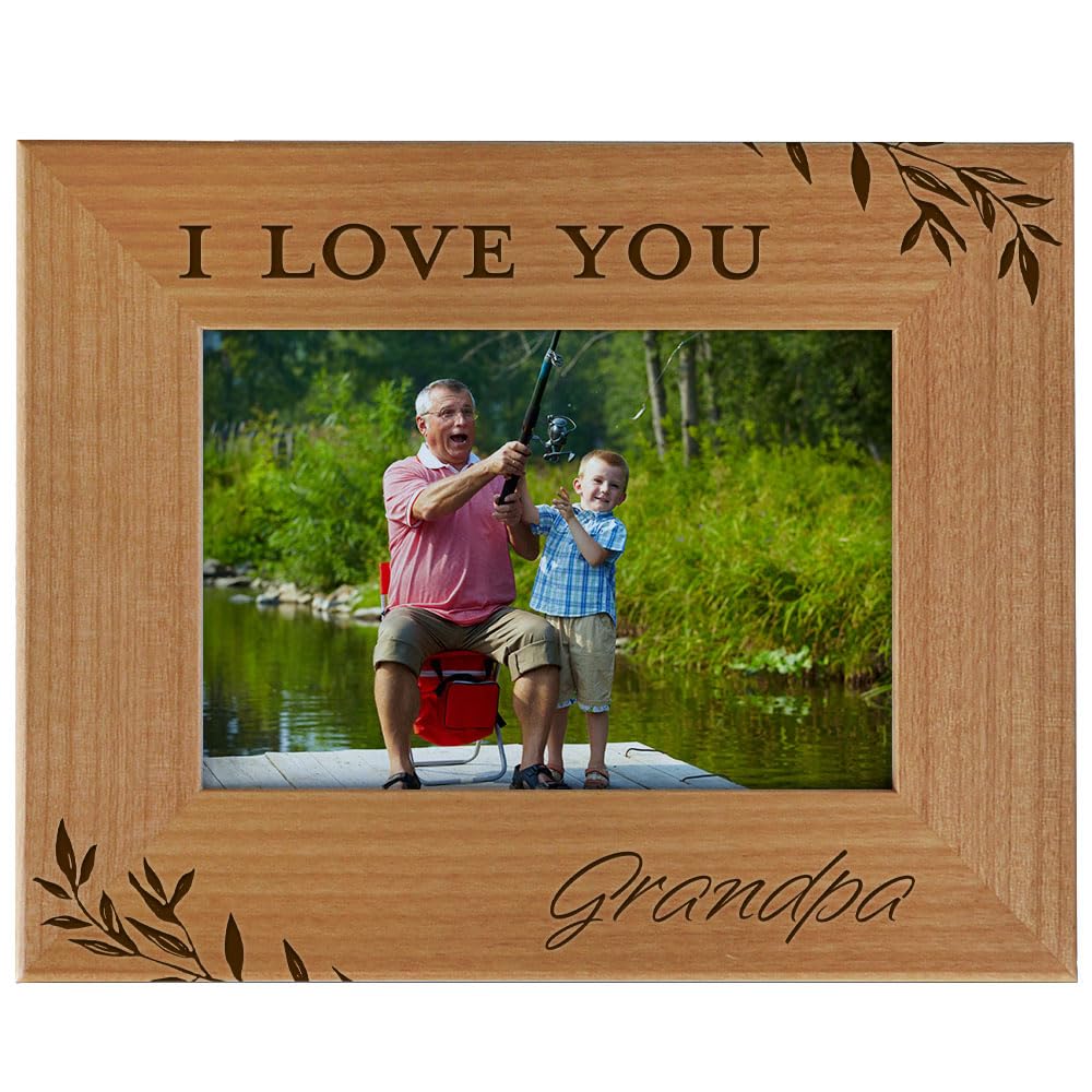 Grandfather Birthday Gifts Picture Frame | I Love You Grandpa | Engraved Wood Romantic Photo Frame Happy Birthday Dad, Grandparent’s Day, Fathers Day, Anniversary, Christmas – 4×6 frame, Horizontal
