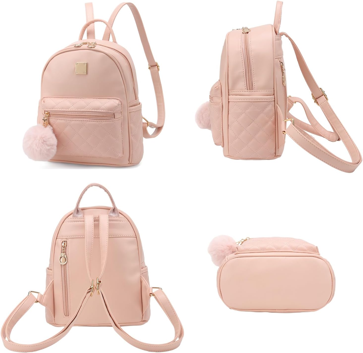 Girls Fashion Mini Backpack Purse Small Cute Plaid Leather Women Backpacks Little Bag (Pink) - Image 3