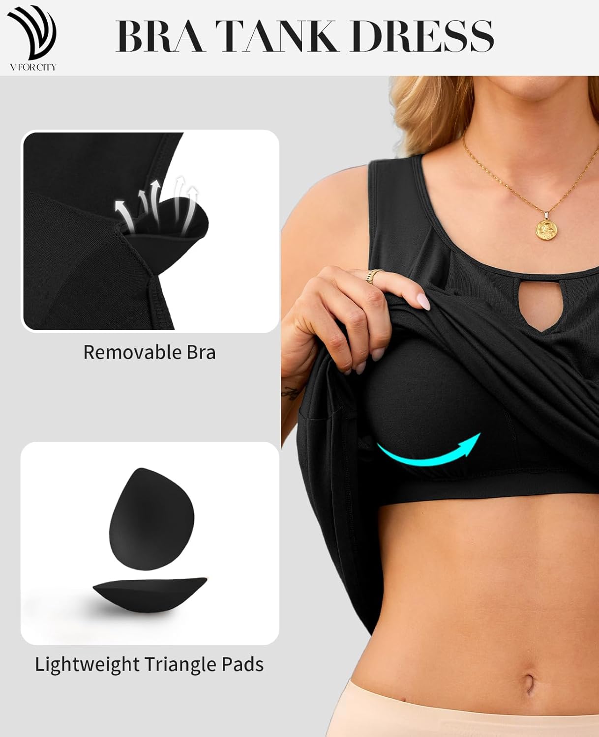 V FOR CITY Women's Summer Dress with Built-in Bra Pockets Sleeveless Pleated Sundress Loose Work Casual Tank Dresses - Image 2