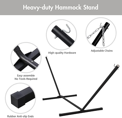 Miniatura 3 de ANOW Hamaca doble con soporte de 12 pies, hamacas resistentes con soporte para exteriores, capacidad de peso de 450 libras, gris claro