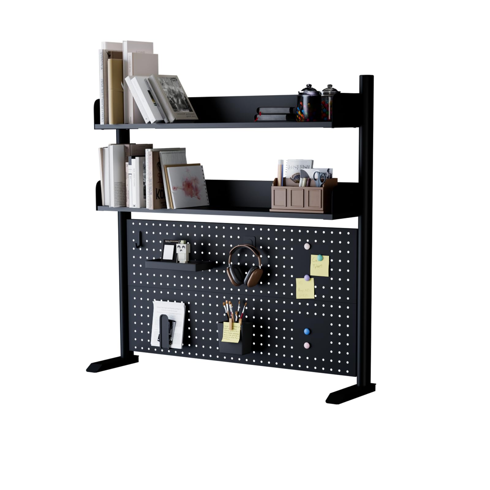 Scaffale da scrivania a 2 livelli, nero, 100 cm, organizer da scrivania con disco rigido, piano di lavoro, libreria per casa, ufficio o dormitorio
