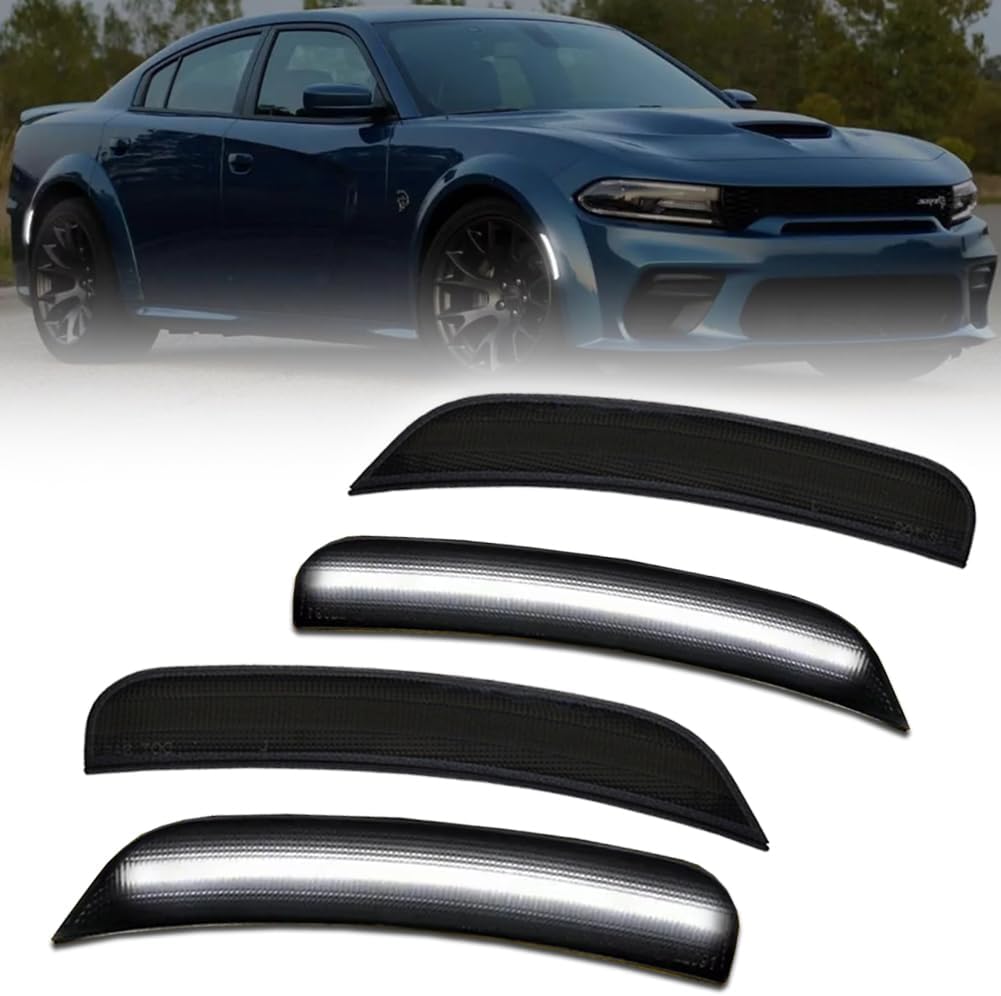 Front & Rear LED Side Marker Lights for Dodge Charger 2015-2023, Charger Smoked Lens Side Bumper Marker Lights, Dodge White LED Turn Signal Lamps, 4 PCS
