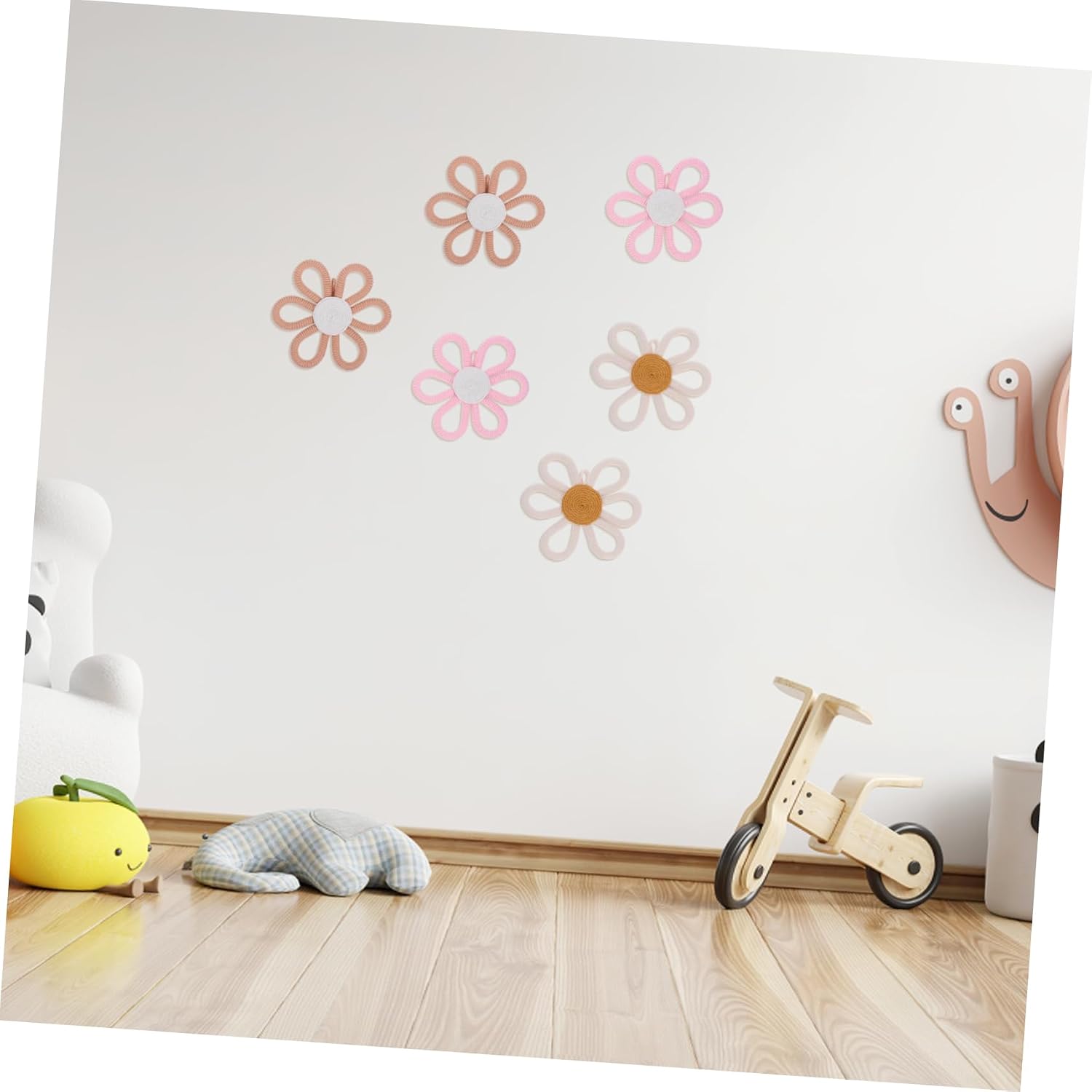 6pcs Boho Nursery Flower Wall Decor Handwoven Daisy Wall Hanging for Boys and Girls Room Floral Ornaments Beige Khaki and Light for Birthday Parties and Holiday Celebrations