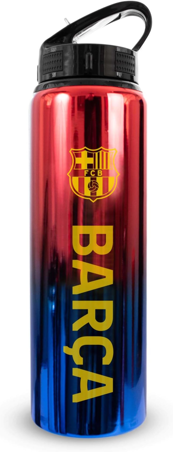 Hy-Pro Officially Licensed FC Barcelona 750ml Aluminium UV Sports Water Bottle – Barcelona Water Bottle with Integrated Folding Straw - Neochrome Finish, Leakproof, Lightweight, BPA Free