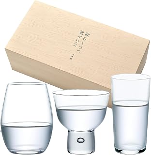 Toyo Sasaki Glass G096-T281 Japanese Sake Glass, Drinking Kurabe Sake Glass, Rich, Balance, Neat, 6.8 fl oz (200 ml), 4.6 fl oz (130 ml), 5.1 fl oz (150 ml), Set of 3, Clear