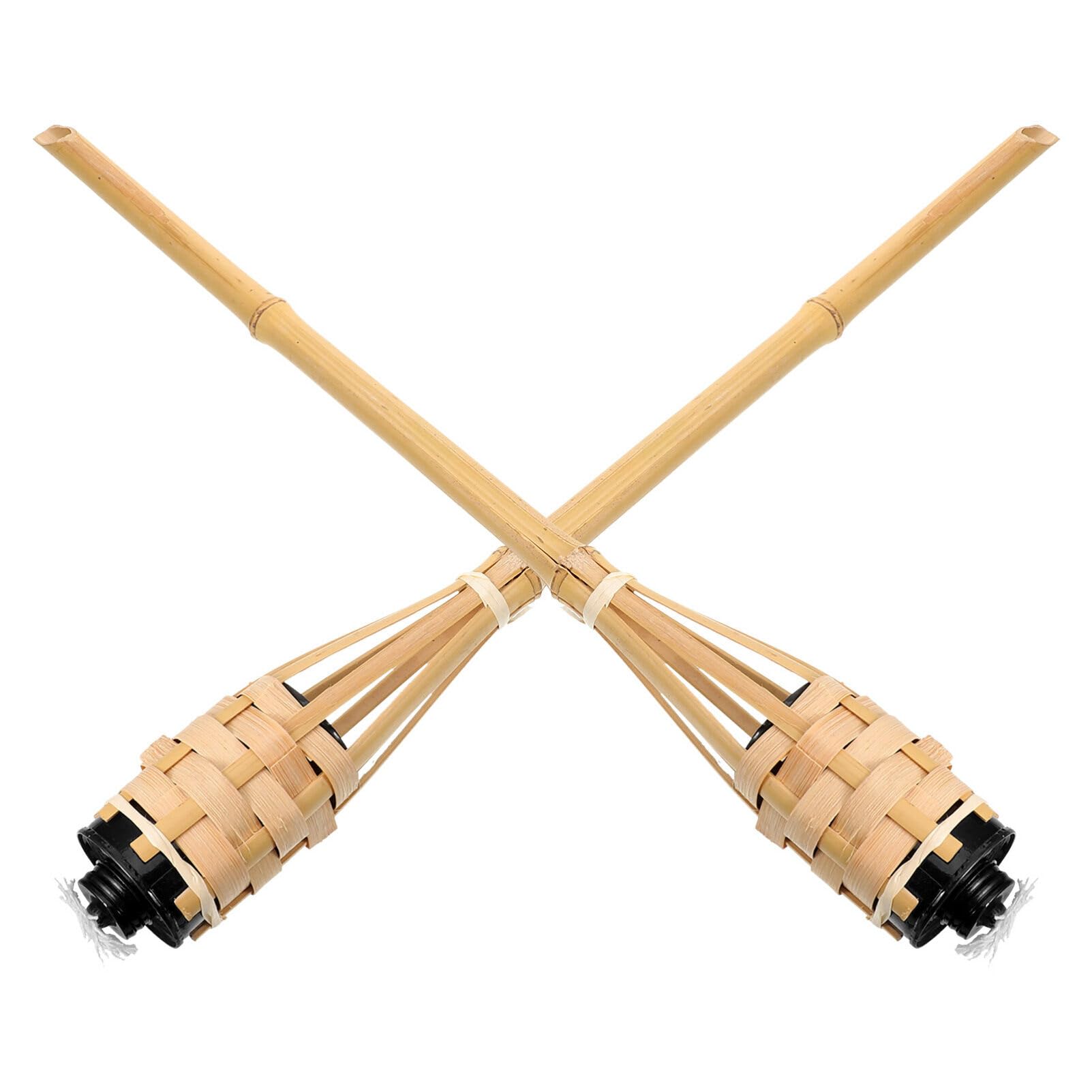 ARTIBETTER Natural Bamboo Tiki Torch Outdoor Set – for Outside with Decorative Woven Design, Durable Garden Tiki Decor (2-Pack)