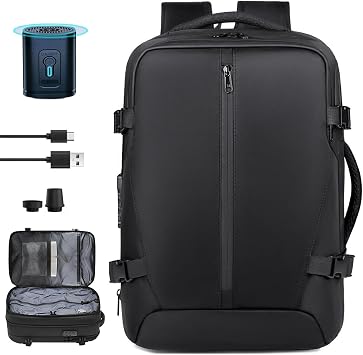 Vacuum Backpack Travel with Pump 50L Expandable Vacuum Seal Backpack Travel Water Resistant with TSA Lock for Women & Men black