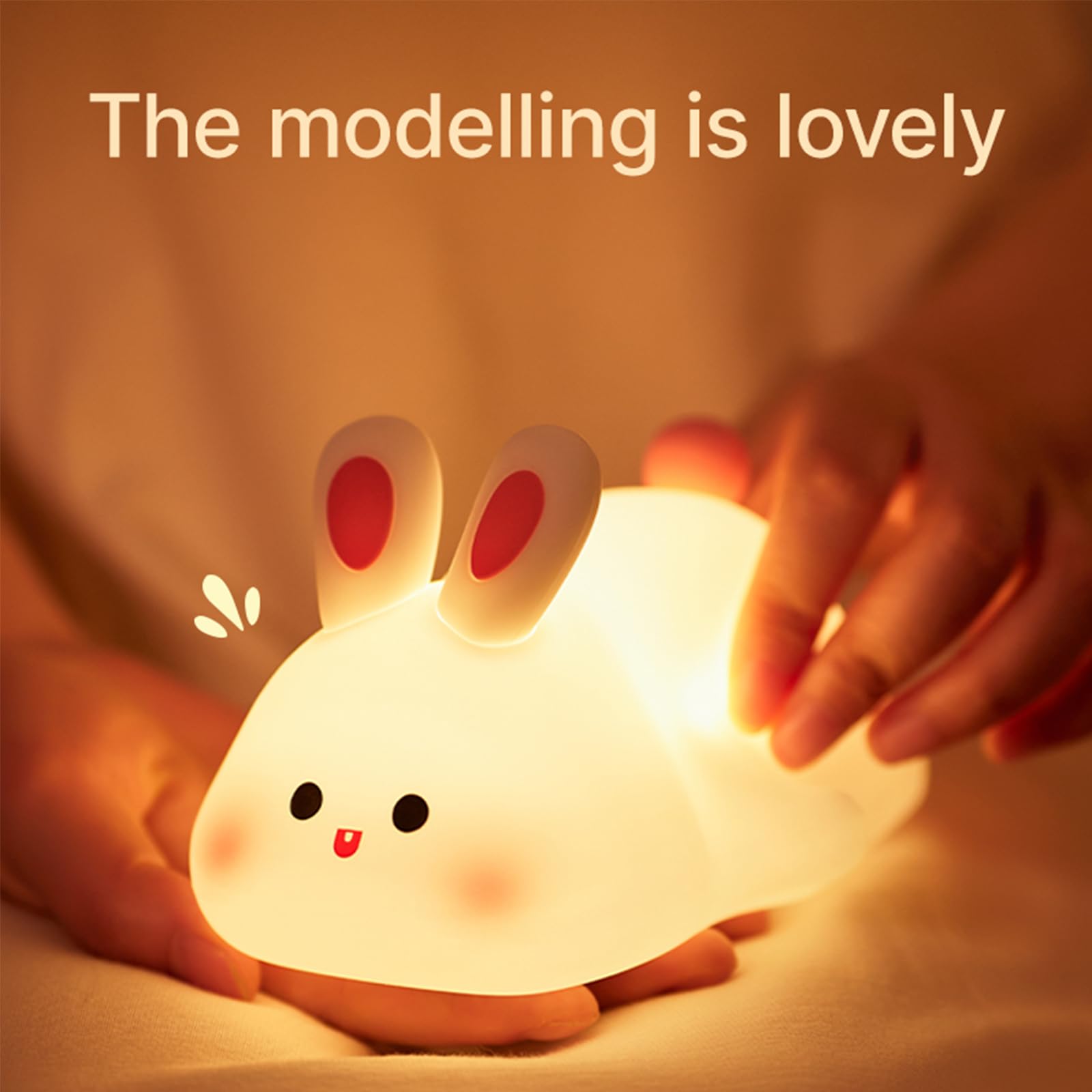 Bonita luz nocturna de conejo de silicona, conejo iluminado regulable, bonita lámpara de silicona para bebé, luz recargable para decoración de habitación de niños, lámpara blanda para