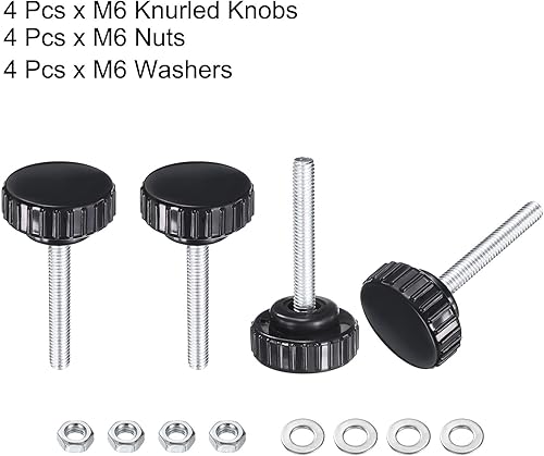 Miniatura 79 de uxcell Juego de 4 perillas moleteadas, tornillos de pulgar con tuercas y arandelas, rosca macho métrica M6 x 1.378 in, cabeza de plástico de 0.984