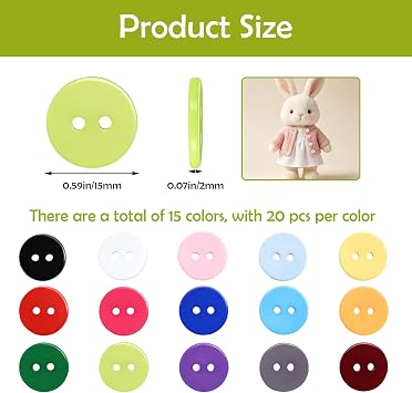 Pack of 300 Colourful Craft Buttons 15 mm