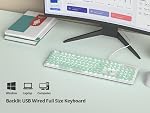 Quiet Keyboard Wired Membrane Keyboard Green, Full Size 104 Keys Typewriter Key Board with Number Pad, White LED Backlit, Round Keycaps, Cute Computer Keyboards (Light Green)