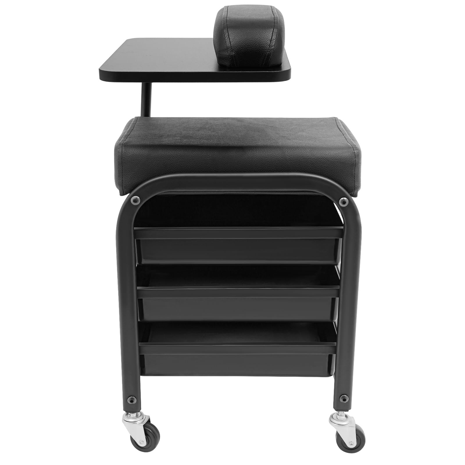 OUKANING Mesa de manicura con asiento, capacidad de carga de 75 kg, mesa de uñas con 3 cajones y soporte giratorio para manos, ruedas, estación de manicura para salón de uñas y cosméticos (negro)