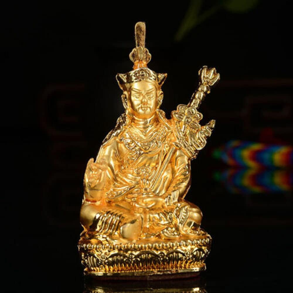 WQUANBTibet Tibetan Resin Golden Buddhist Guru Lama Rinpoche Padma Sambhava Buddha Statue Chinese Handmade Crafts Gift
