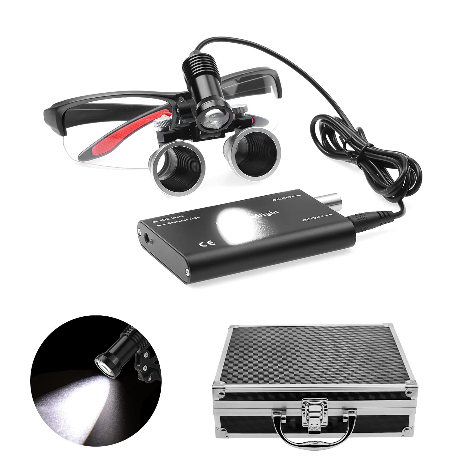 Lupa de lupa de 2.5X420mm con caja de aluminio de faro LED de 5W (negro)