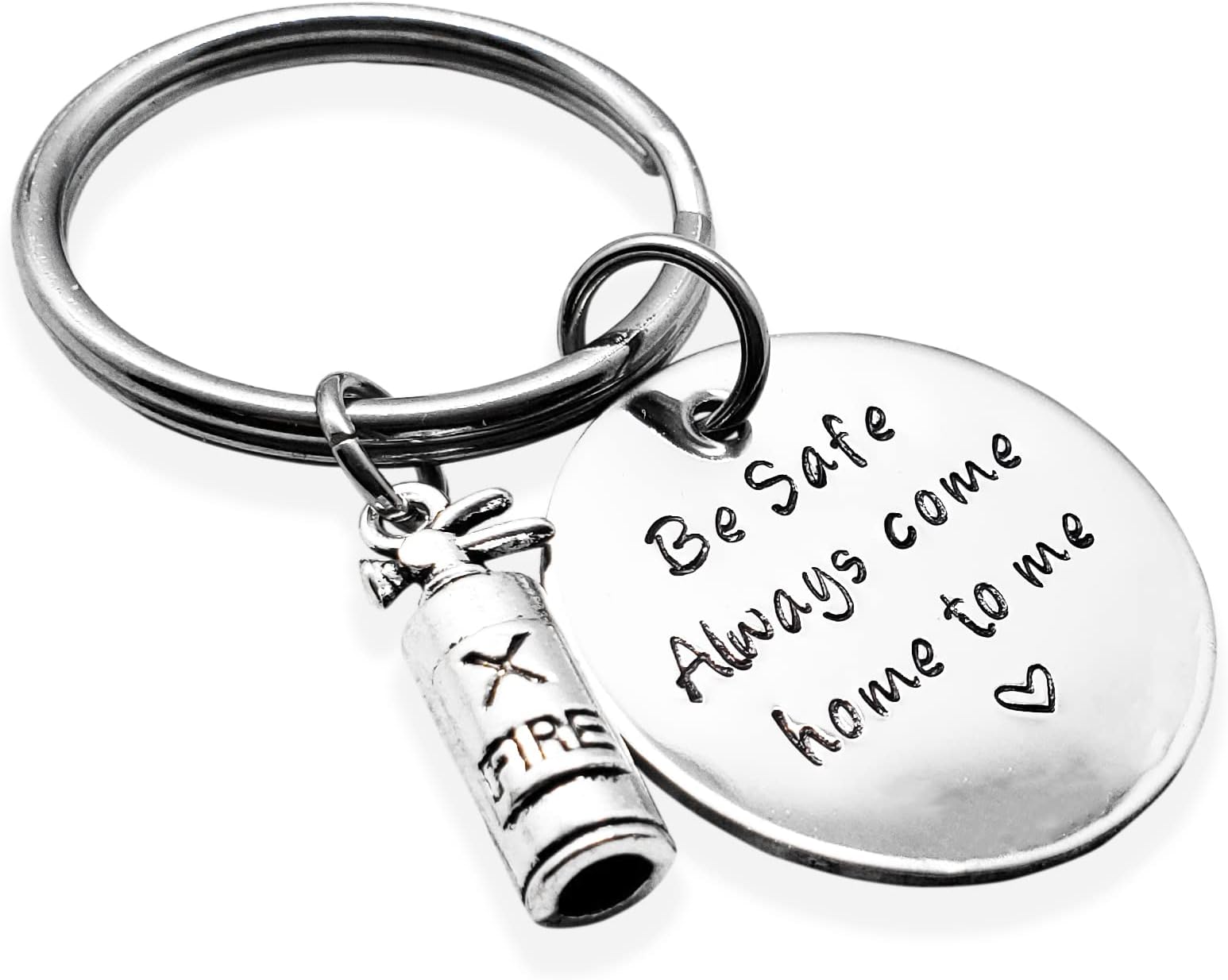 Handmade Firefighter Be Safe Keychain, Always Come Home to Me Keychain, Handstamp, Be Safe Gift, Come Home Safe Firefighter Gift