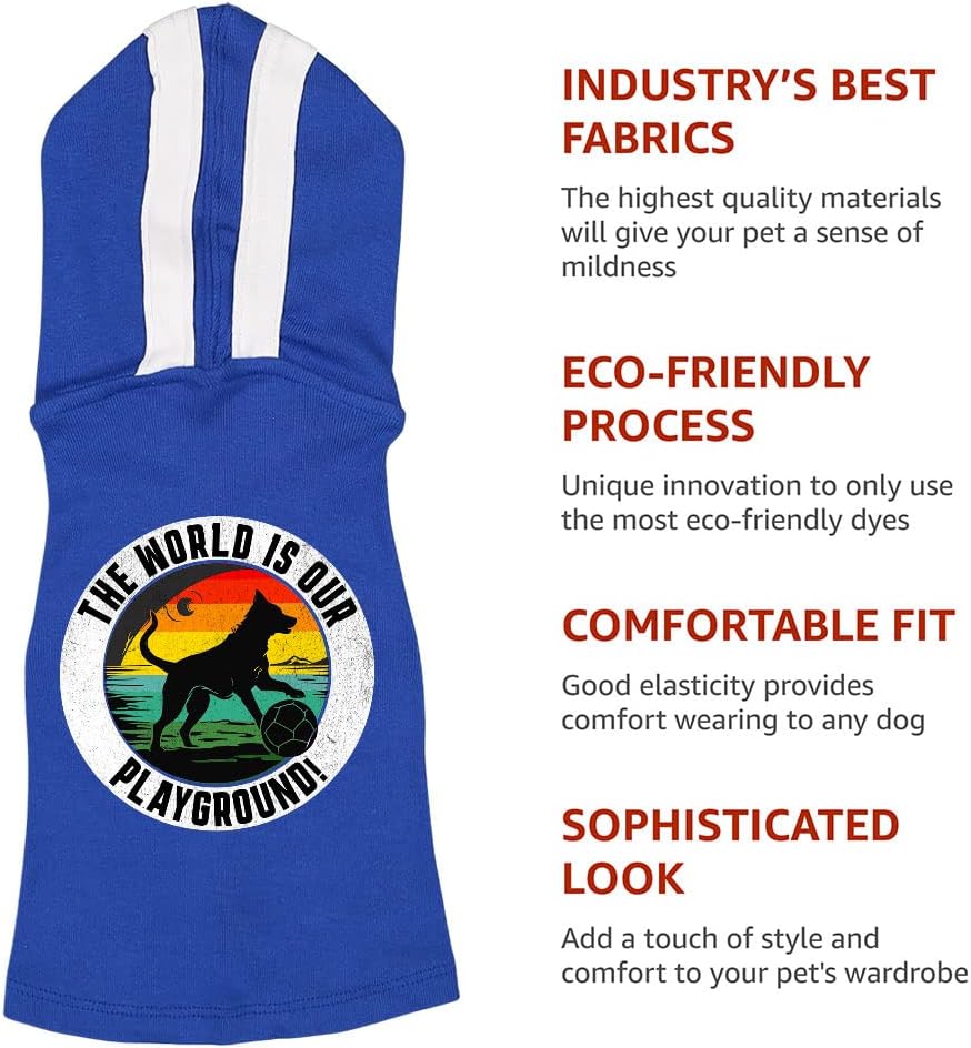 The World is Our Playground Dog Shirt with Hoodie - Dog Art Dog Hoodie - Graphic Dog Clothing - Royal White, S