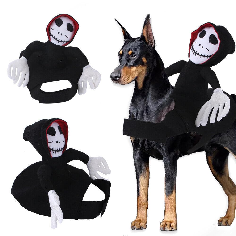 Pet Riding Costume Novelty Pet Supplies Ghost Rider Horse Riding Designed Dog Cats Apparel Party Dressing up Clothing Halloween (M)