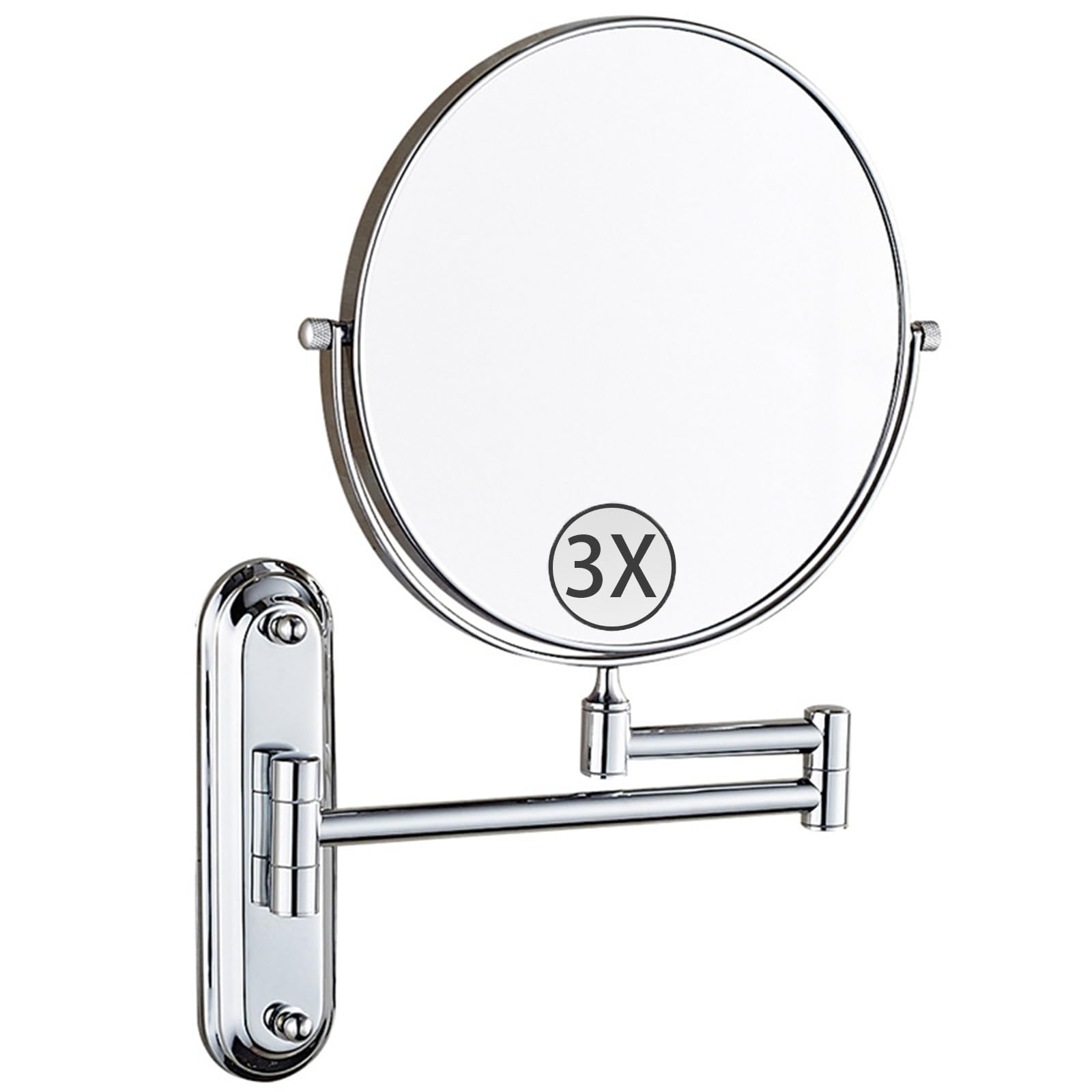 SXFSDOU Wall Mounted Makeup Mirror with Magnification, Chrome Double Sided Magnifying Mirror, 360 Swivel Adjustable Cosmetic Bathroom Vanity Mirror,3X,6 inch