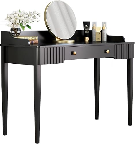 Miniatura 3 de Escritorio de tocador negro moderno para computadora con cajón mesa de maquillaje con mango dorado