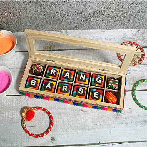 Image of Velvet Fine Chocolates Gift Pack for Family, Friends, Employees | 12 Assorted Colourful Chocolate Gift Hamper with Wooden Box