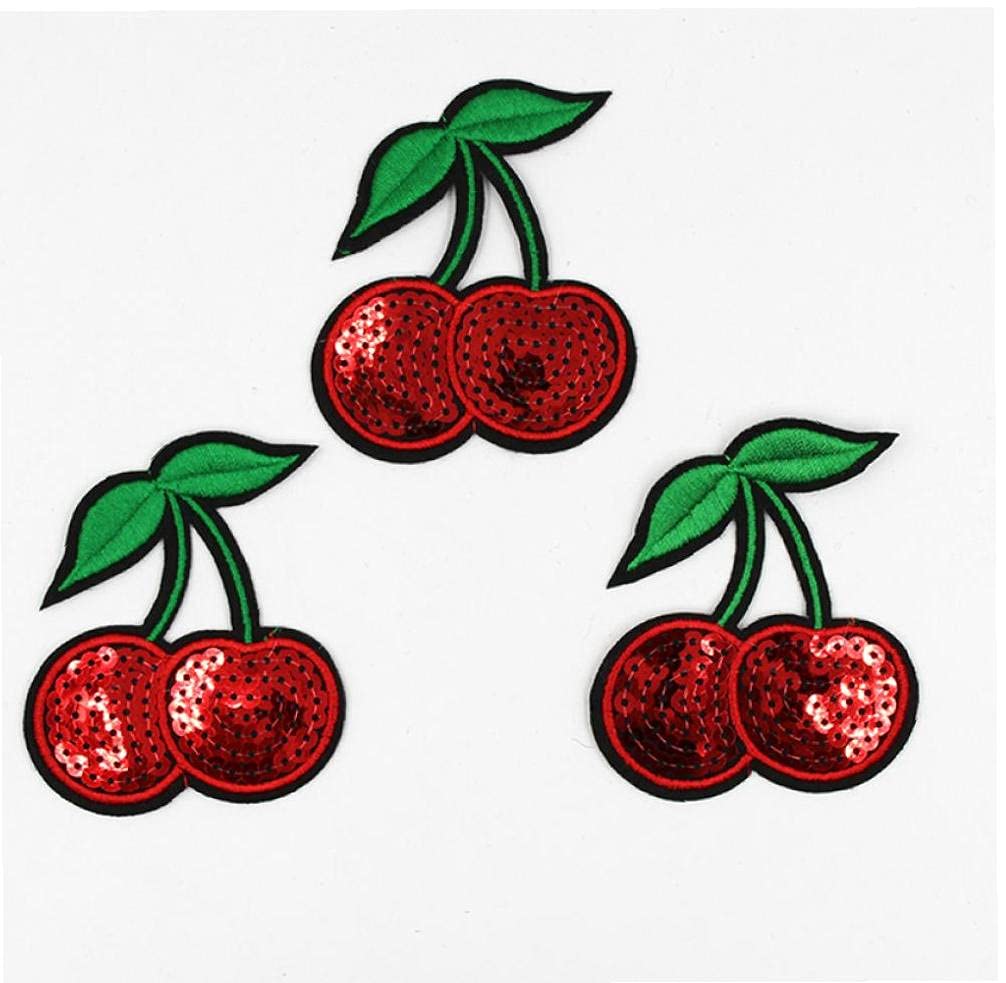 Tossper Red 10Pcs Cherry Sequins Embroide Patches Fruit Shaped Iron On Patch Sew On Applique Decal Garment Repair Stickers Badge
