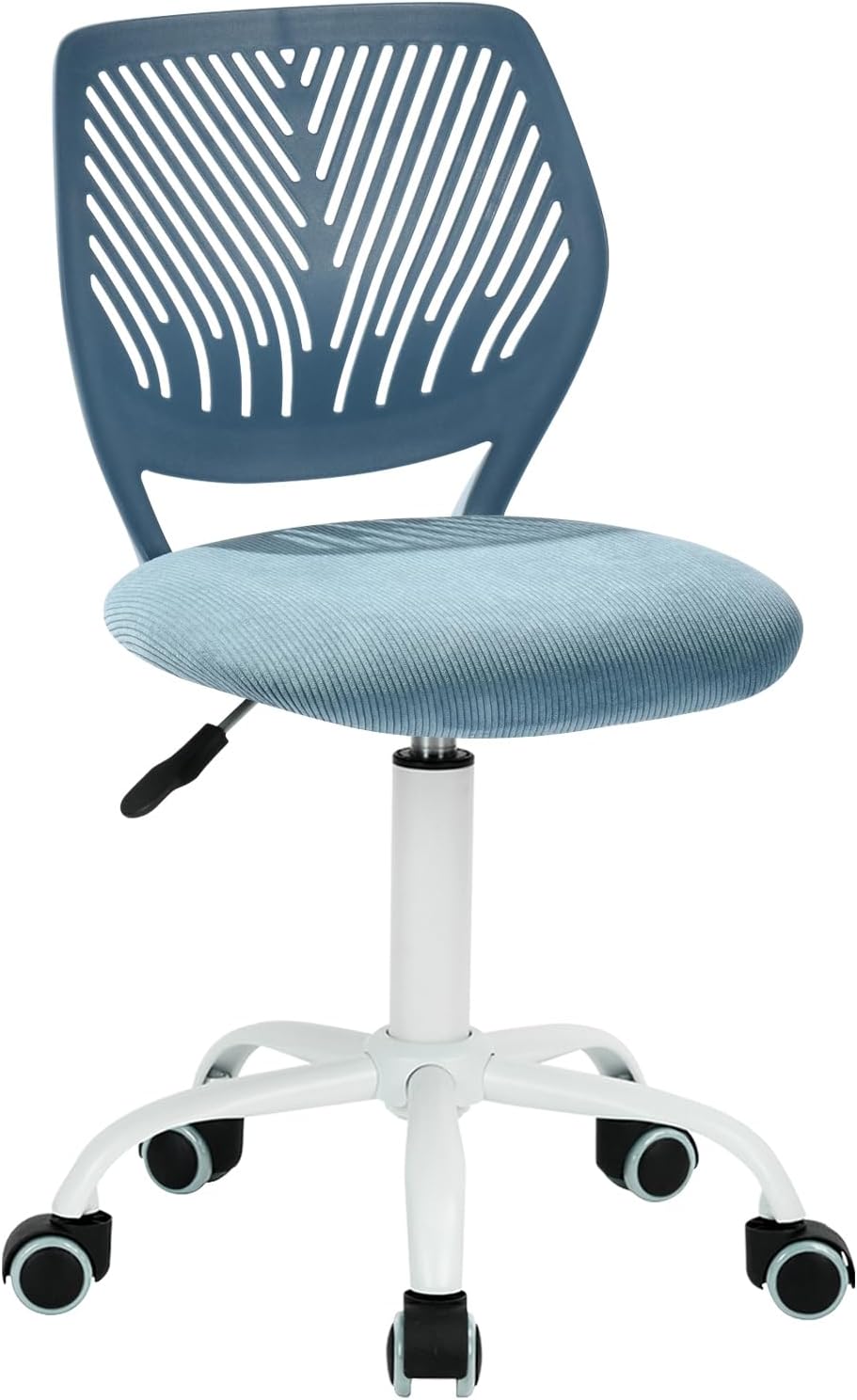 Desk Chair for Kids, Comfortable Adjustable Task Chair Compact with Soft Corduroy Cushion for Children, Cute Chic Small Armless Rolling Computer Study Chair with Mid-Back, Light Blue