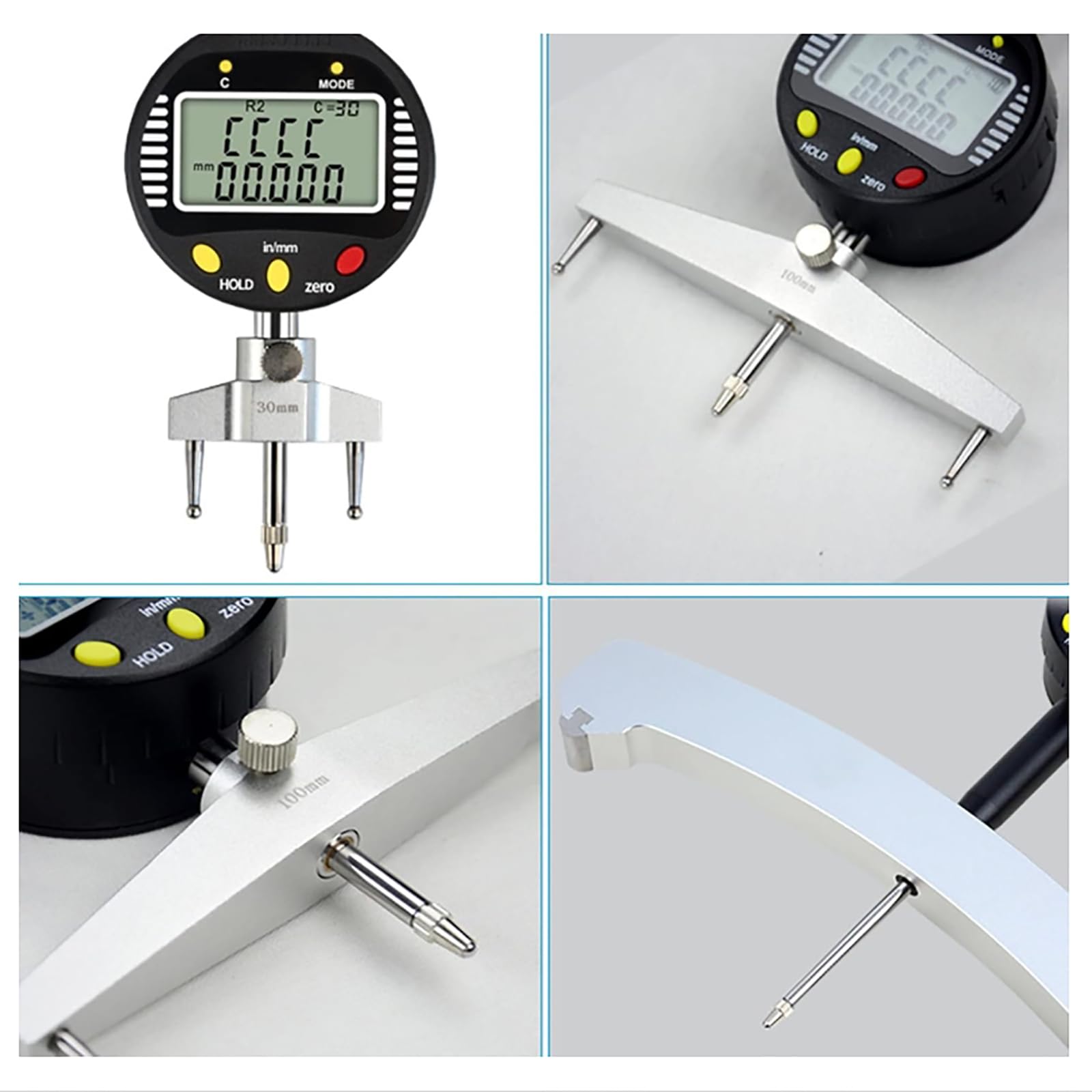 Digitales Radiusmessgerät, elektronisches Messwerkzeug für Radius 0,5 cm - 69,8 cm (5 mm-700 mm), mit austauschbaren Backen 10 mm/20 mm/30 mm/60 mm/100 mm für genaue Messungen