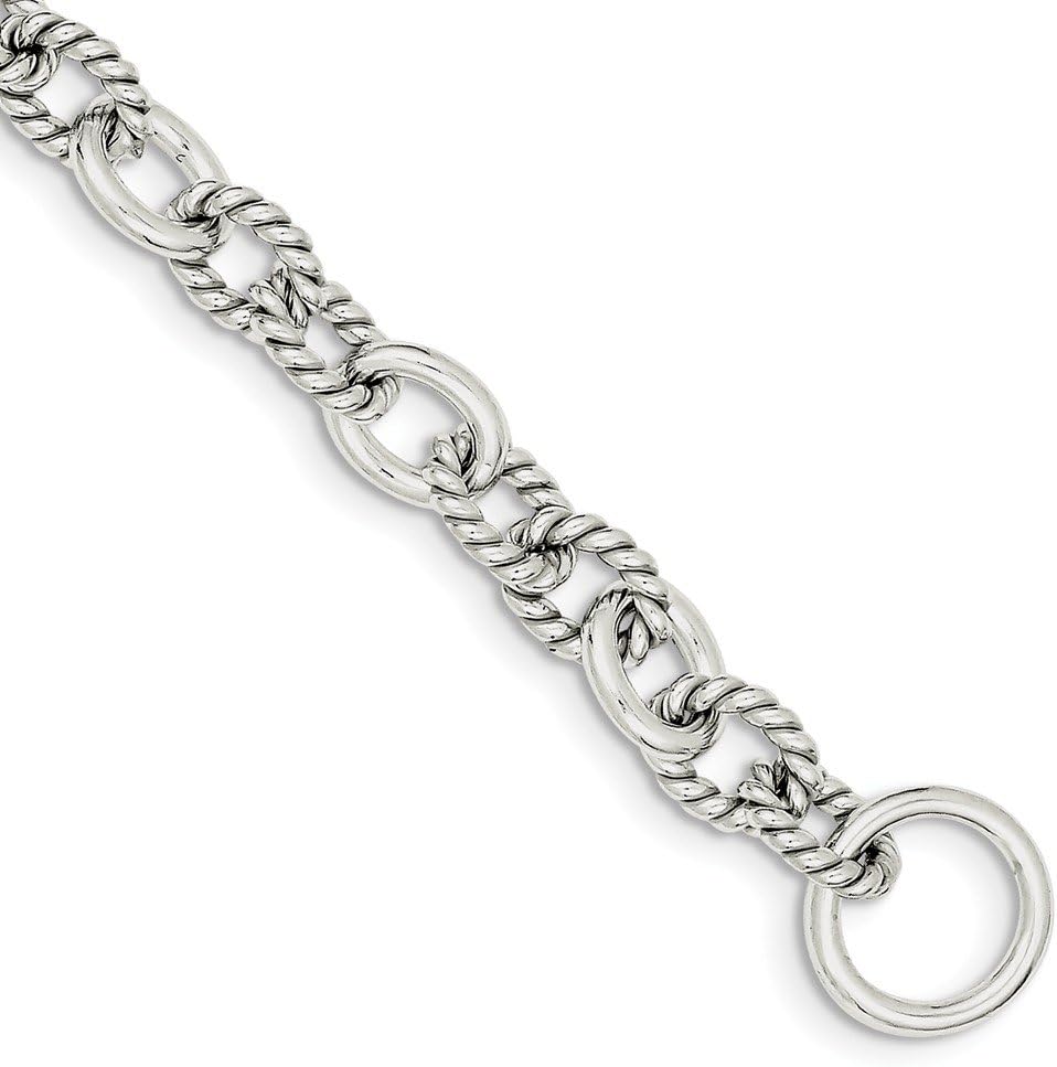 Solid Sterling Silver 7.75Inch Polished Fancy Link Toggle Bracelet