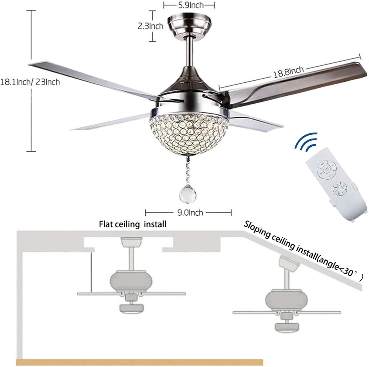 Black Friday 🔥 TiptonLight Modern Ceiling Fans with Light, Remote control Crystal Chandelier Ceiling Fans 44Inch Home Decorative Lamp for Living Room, Bedroom, Dining Room