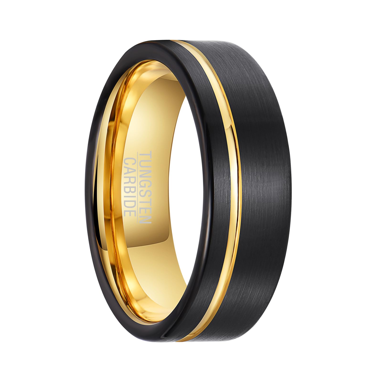 Fascia a Scanalatura Offset - Anello Nuziale in Tungsteno Nero Spazzolato Larghezza 8mm (Misura USA)