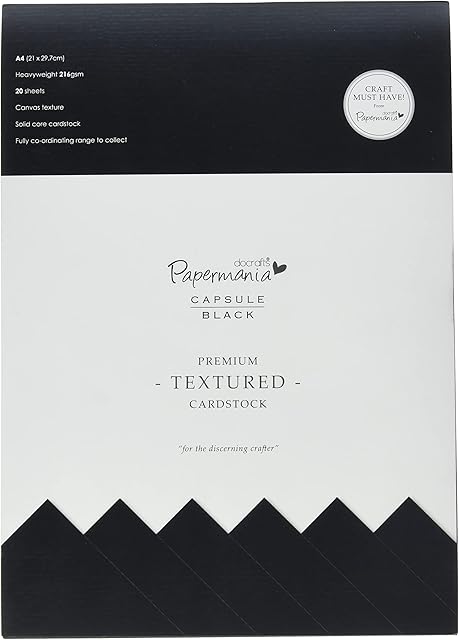 Papermania 29.7 x 21 cm 20-Piece A4 Capsule Textured Premium Cardstock, Black