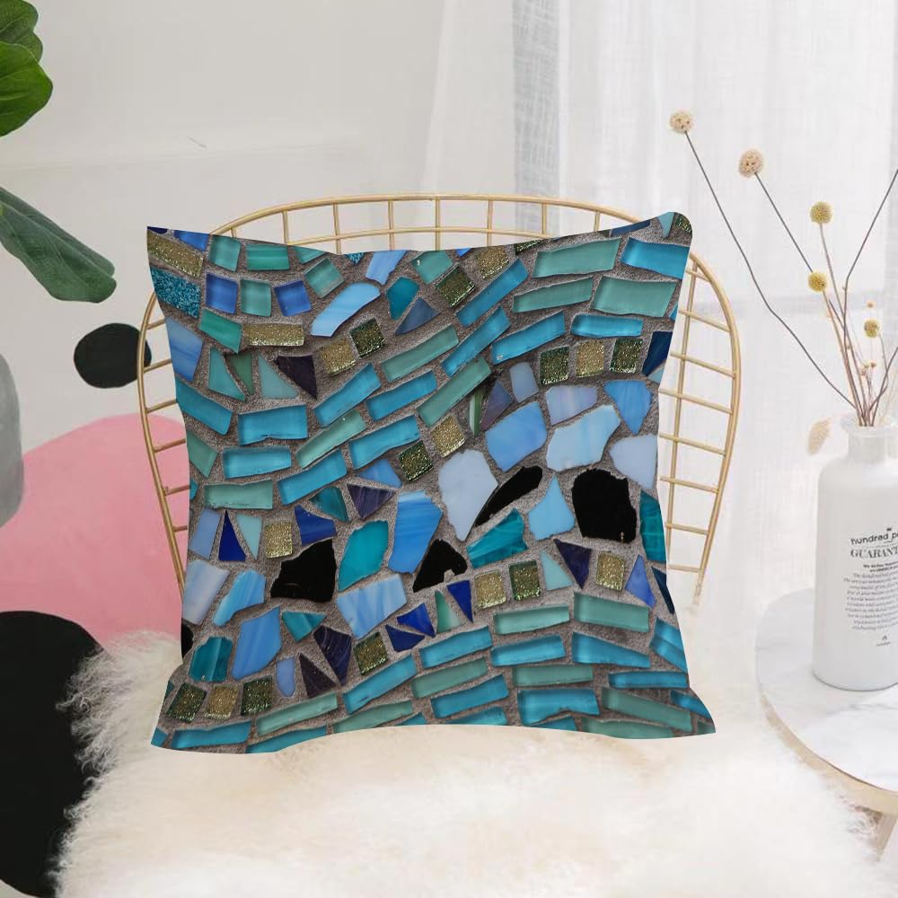 HYOSXW Cushion Cover,Throw Pillow Case Home Decorative for Living Room Bedroom Sofa Chair 16X16 Inch,pebblesBlue, broken glass collage, mosaic,Pillowcase 40X40cm