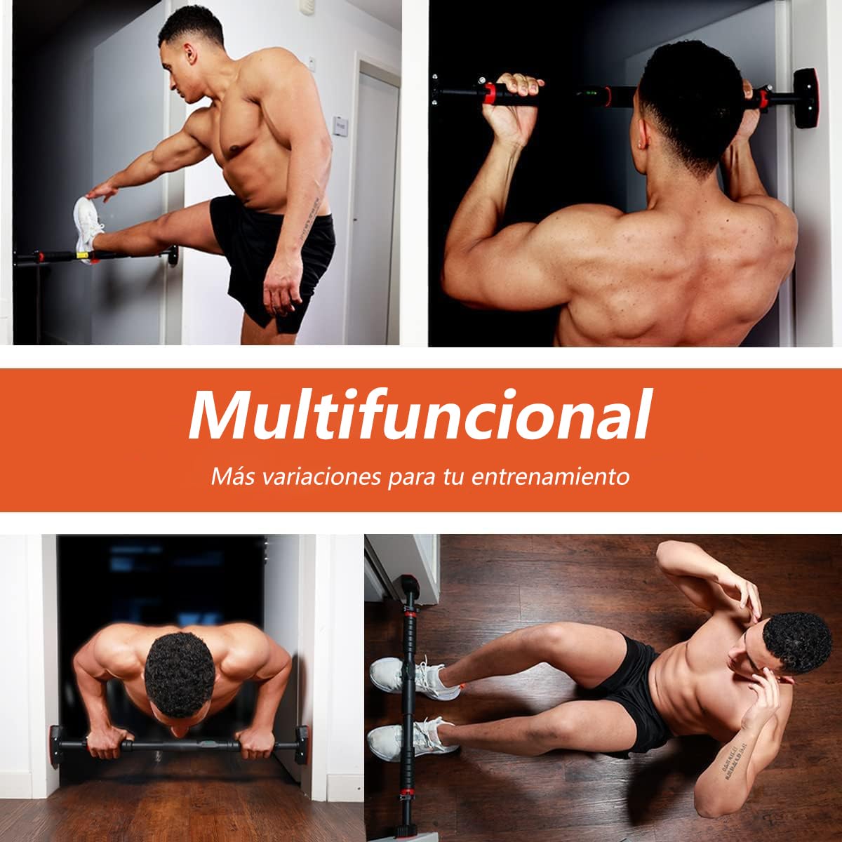 DH FitLife Barra de dominadas para marco de puerta sin tornillos | Pull Up Bar Doorway para enroscar | entrenador de espalda para puerta 72-92 cm | con nivel de burbuja