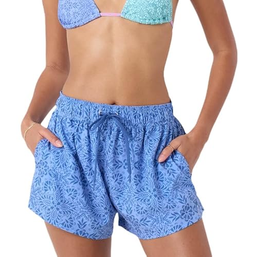 Roxy Women's Beach Shorts – Loose Fitted, Elastic Waist Drawcord Swim Shorts, Quick-Dry Board Shorts, Blue Multi, Medium