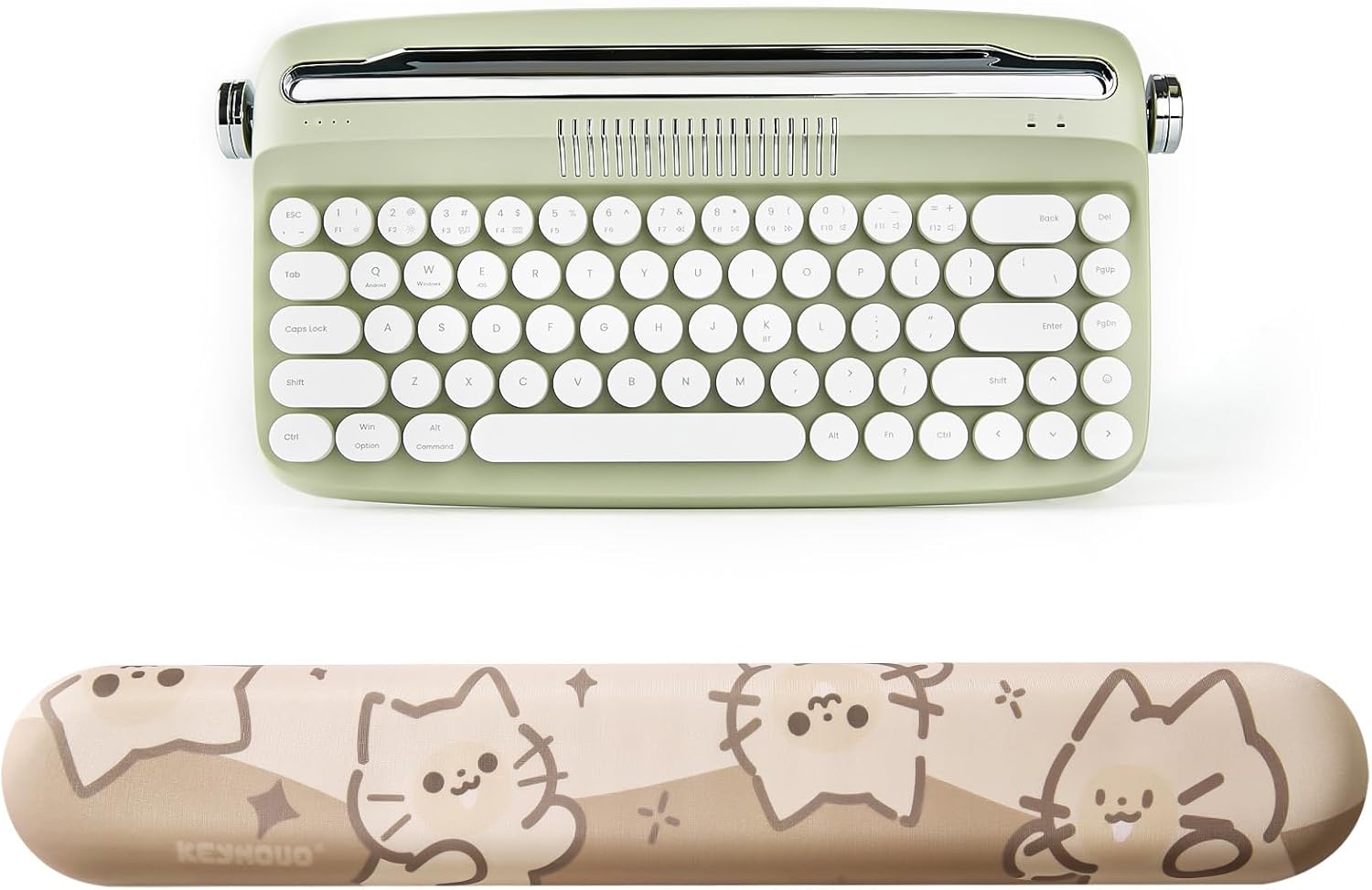 YUNZII Upgraded Wireless Keyboard(B307, Sweet Mint), Keyboard Wrist Rest(Cat)