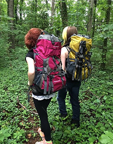 WASING 55L Internal Frame Backpack Hiking Backpacking Packs for Outdoor Travel Climbing Camping Mountaineering with Rain Cover - Red