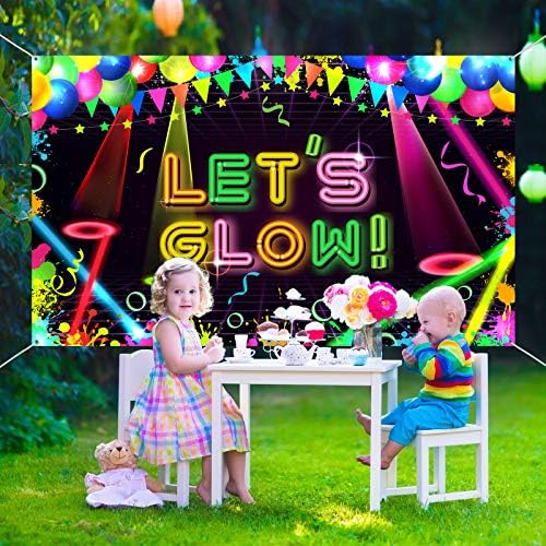 Boao Neon Glow Party Backdrop Fabric Let Glow Background Glow Party Themed Backdrop Neon Birthday Party Decorations for Neon Themed Party Birthday Party, 5.9 x 3.6 Ft