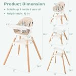 BABY JOY Baby Chaise haute, 6 en 1 Chaise haute convertible en bois pour bébés & Les tout-petits avec des jambes réglables, un bac double amovible, Harnais de sécurité & imperméable PU Coussin (Beige)