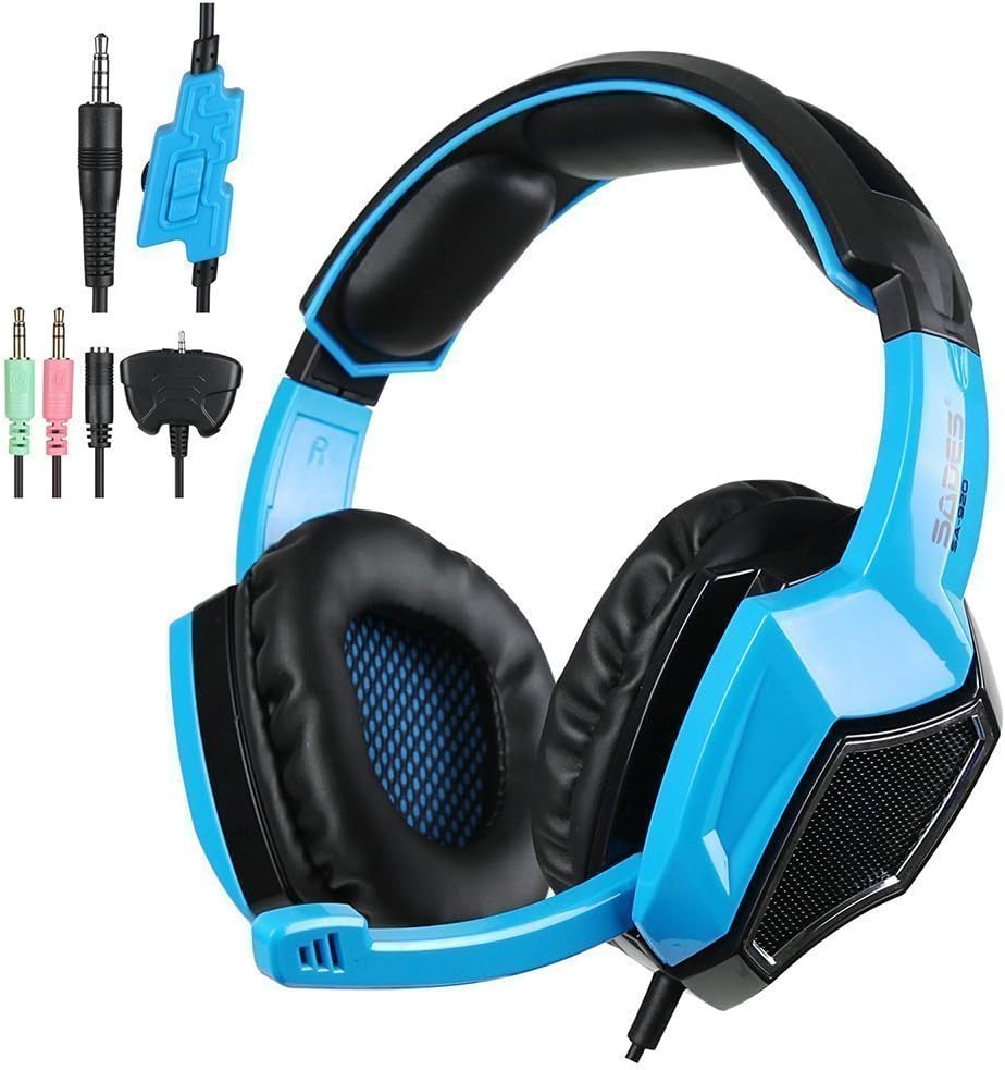 Sadse SA920 Professional Multifunction PS4 Stereo Sound Gaming Headset for Xbox One/ PC Gaming Headphones with Mic(Black & Blue)