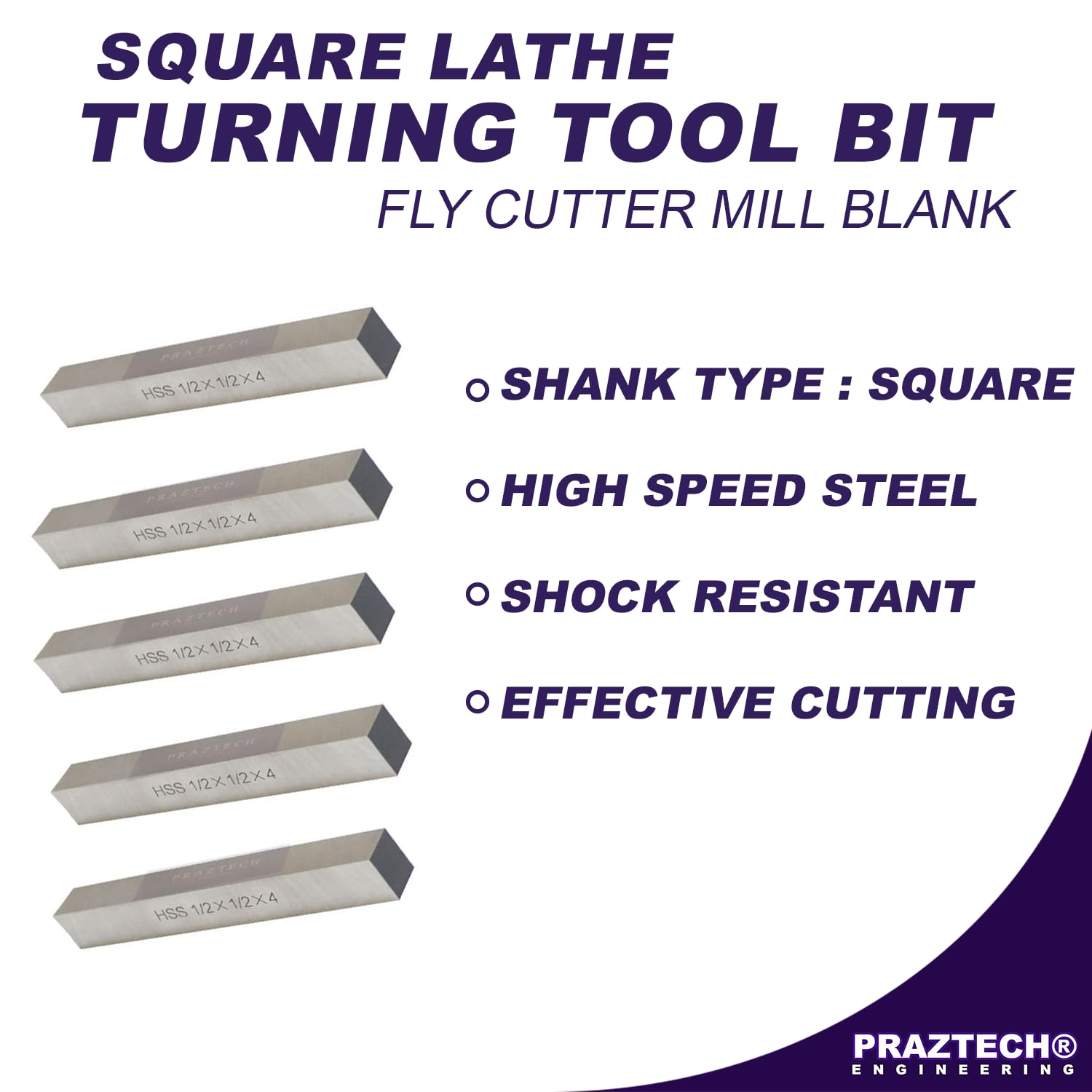 PRAZTECH HSS 1/2" x 1/2" x 4" Square Lathe Turning Tool Bit Blanks - High Speed Steel Rectangular Fly Cutter Mill Blank - Image 2