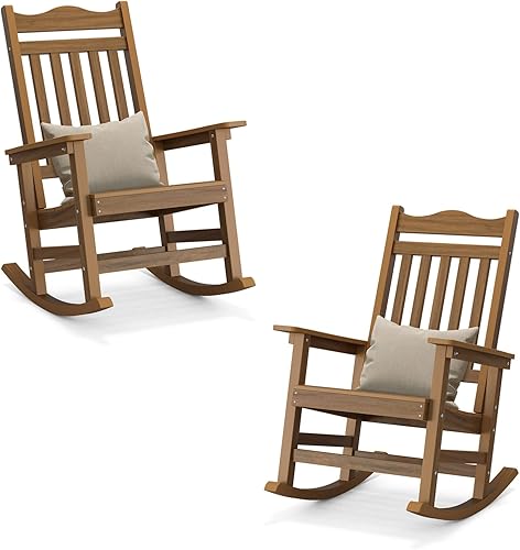 DWVO Juego de 2 sillas mecedoras para patio, resistentes a todo tipo de clima, para interiores y exteriores, con cojín, cómoda y fácil de mantener