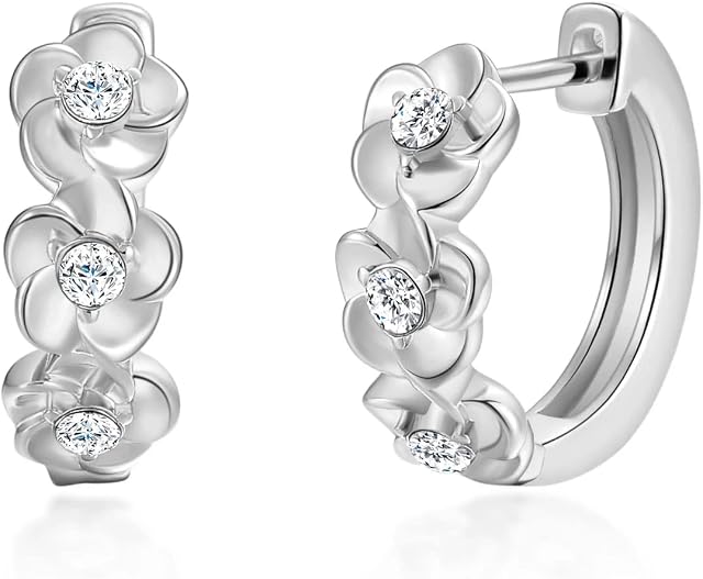 Silver Plated Flower Hoop Earrings Created with Zircondia® Crystals