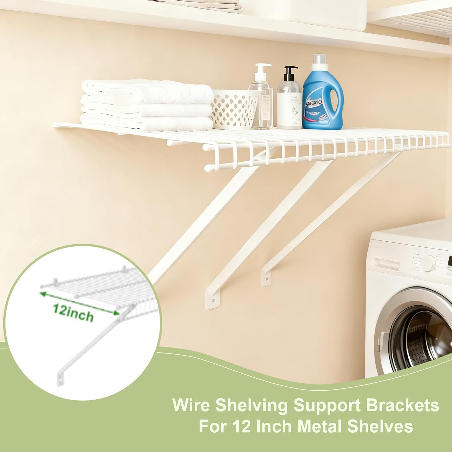 12 Inch Wire Shelf Brackets Set,3 Metal Shelf Support Bracket+6 Shelf Clips & 2 End Brackets,Wire Closet Shelving Accessories for Wardrobe Wall Installation