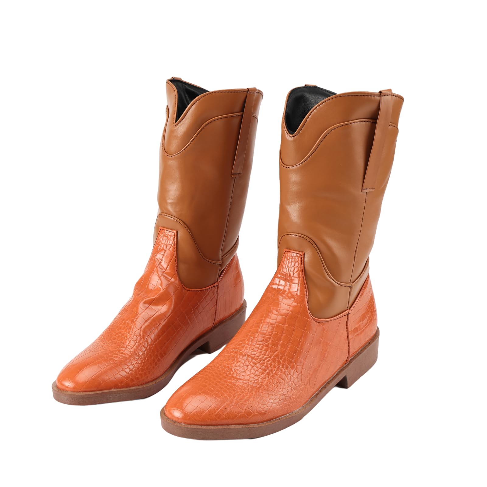 Men Western Cowboy Boots with Leather Grain Upper Short Boots Retro Medieval Pull On Shoes