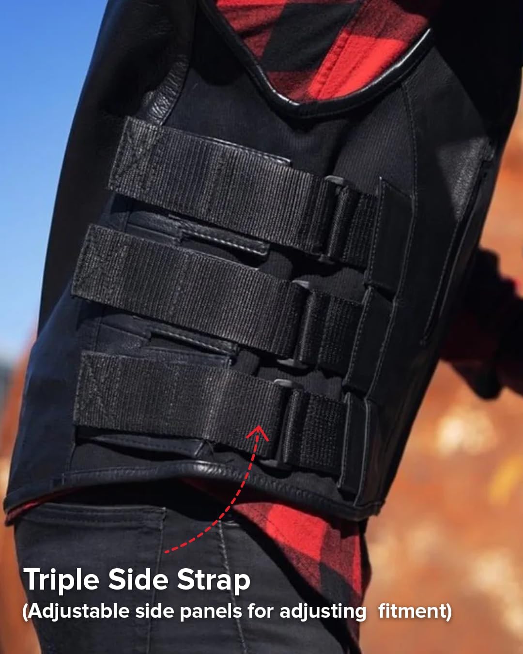 First Mfg Co - Commando - Men's Swat Style Leather Motorcycle Vest For Men with Adjustable Side Panels, Zipper Front Vest