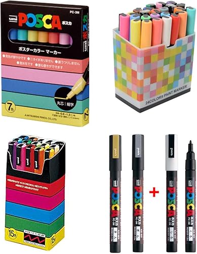 Uni Posca - Juego de marcadores de pintura de gama completa, póster Mitsubishi, rotulador de punta fina (PC-3M), 17 colores, importación de Japón