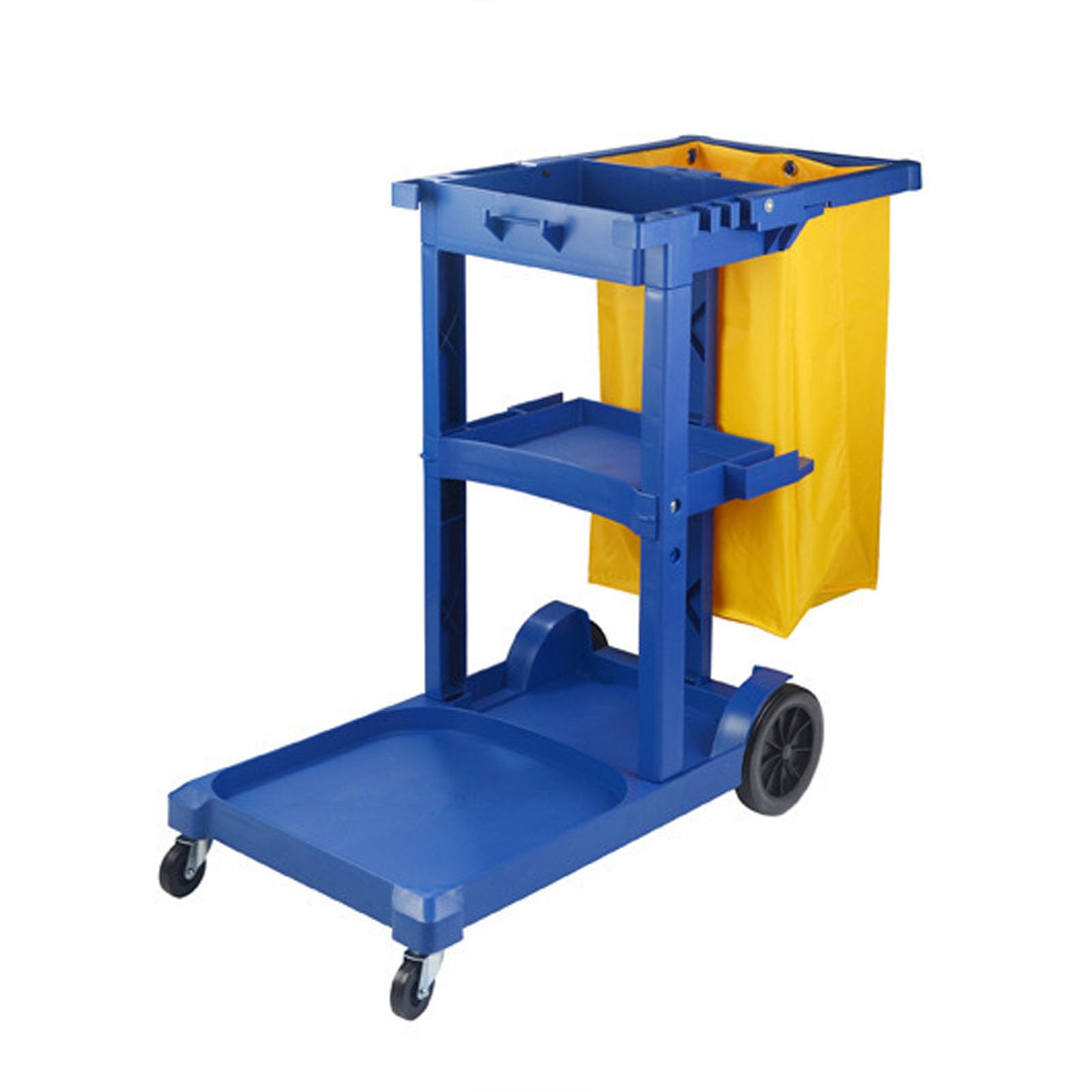 Carrito de limpieza de 3 estantes con ruedas silenciosas y bolsa de gran capacidad para hotel, oficina, hospital, uso comercial