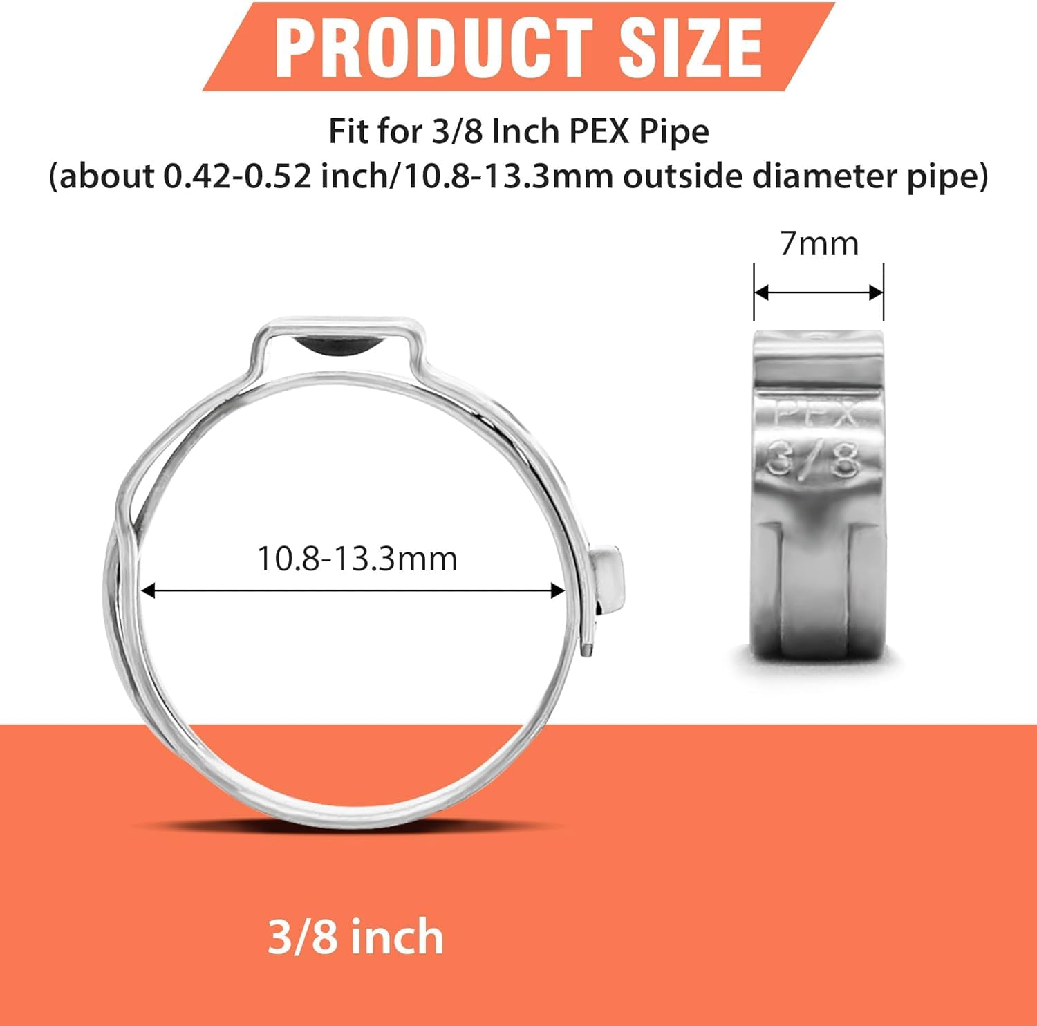 60 szt. 3/8 cala PEX Cinch Clamps Rings 304 ze stali nierdzewnej Pojedyncze ucho zacisk węża PEX Rura Rura 13,3 mm